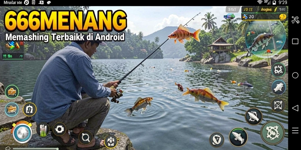 Screenshot gameplay 666MENANG menampilkan aksi seru memancing di lautan.