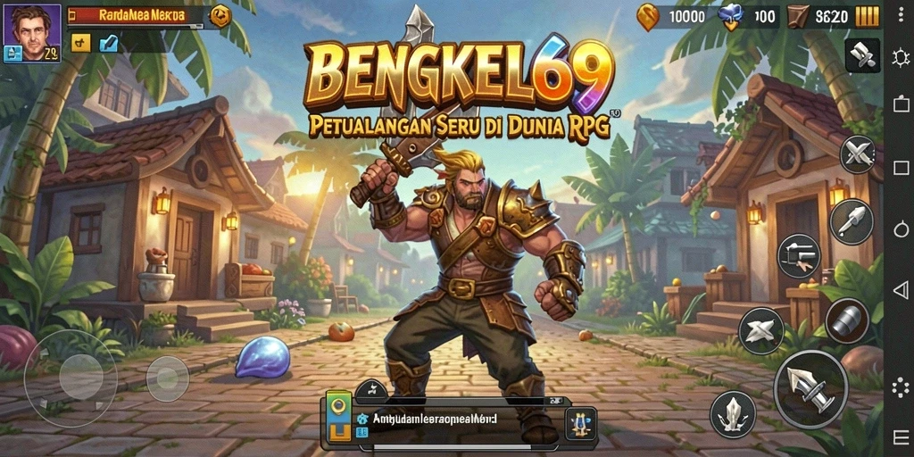 Screenshot permainan BENGKEL69 menampilkan karakter dalam aksi epik di latar belakang yang menakjubkan.