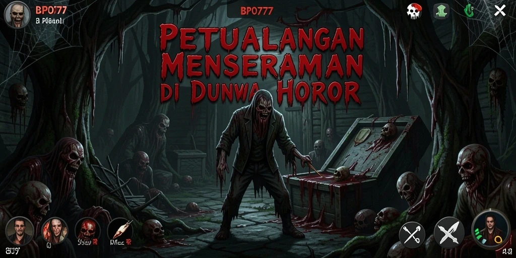 Screenshot gameplay BPO777 yang menampilkan suasana horor yang mencekam.