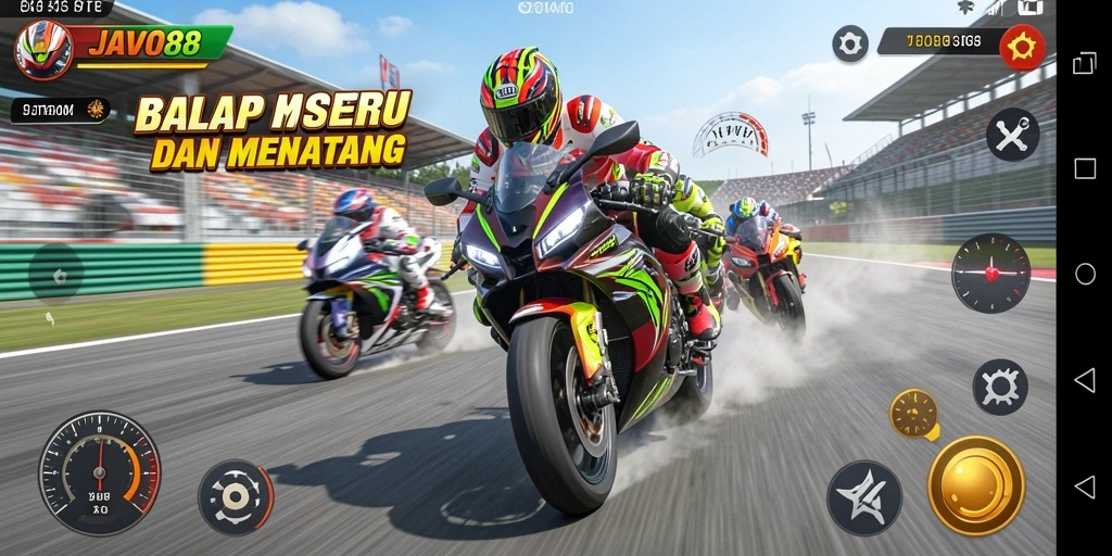 Tampilan gameplay seru dari balapan motor di JAVO88.