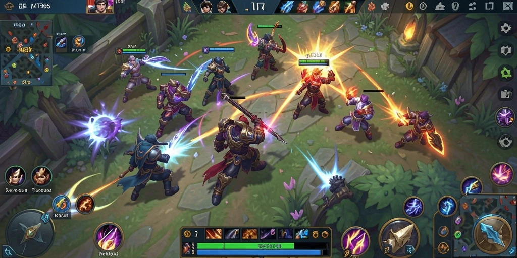 Tampilan aksi seru dalam game MOBA MT966.