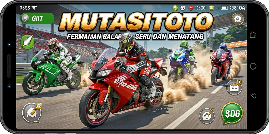 Tampilan gameplay seru dari MUTASITOTO dengan balapan motor yang menantang.