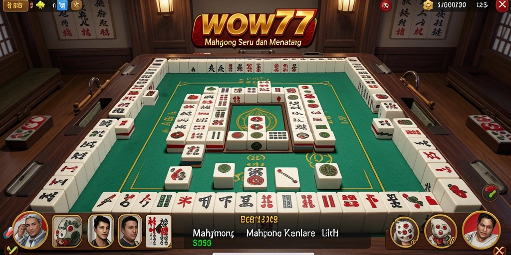 Screenshot gameplay WOW77 menampilkan papan Mahjong yang penuh warna.